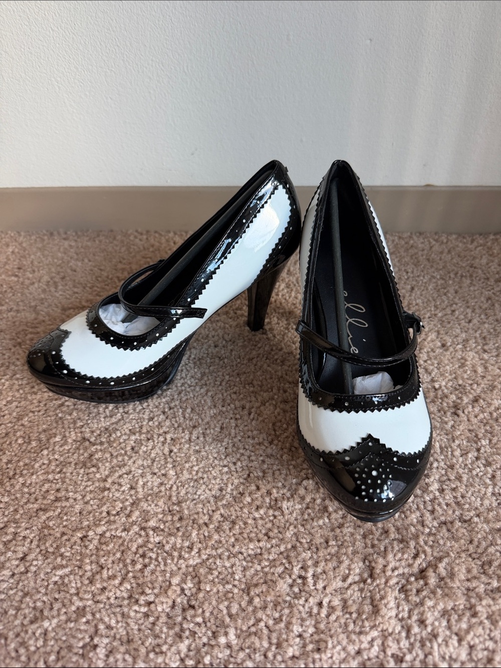 New Black and White Patent Mary Jane Pumps